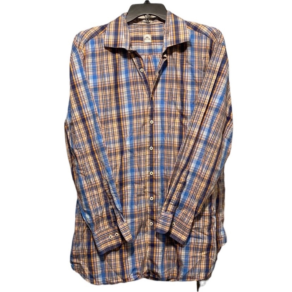 Peter Milar Mens Plaid Check XXL Button Down Collared Cotton Dress Shirt
